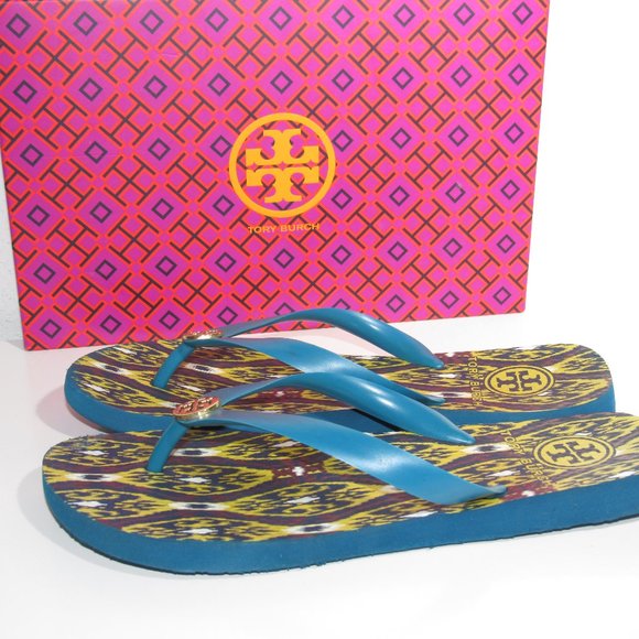 TORY BURCH Mellow Yellow / Green Flip Flops Size 7 - Picture 2 of 6
